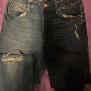 Two Tone Jeans With Holes